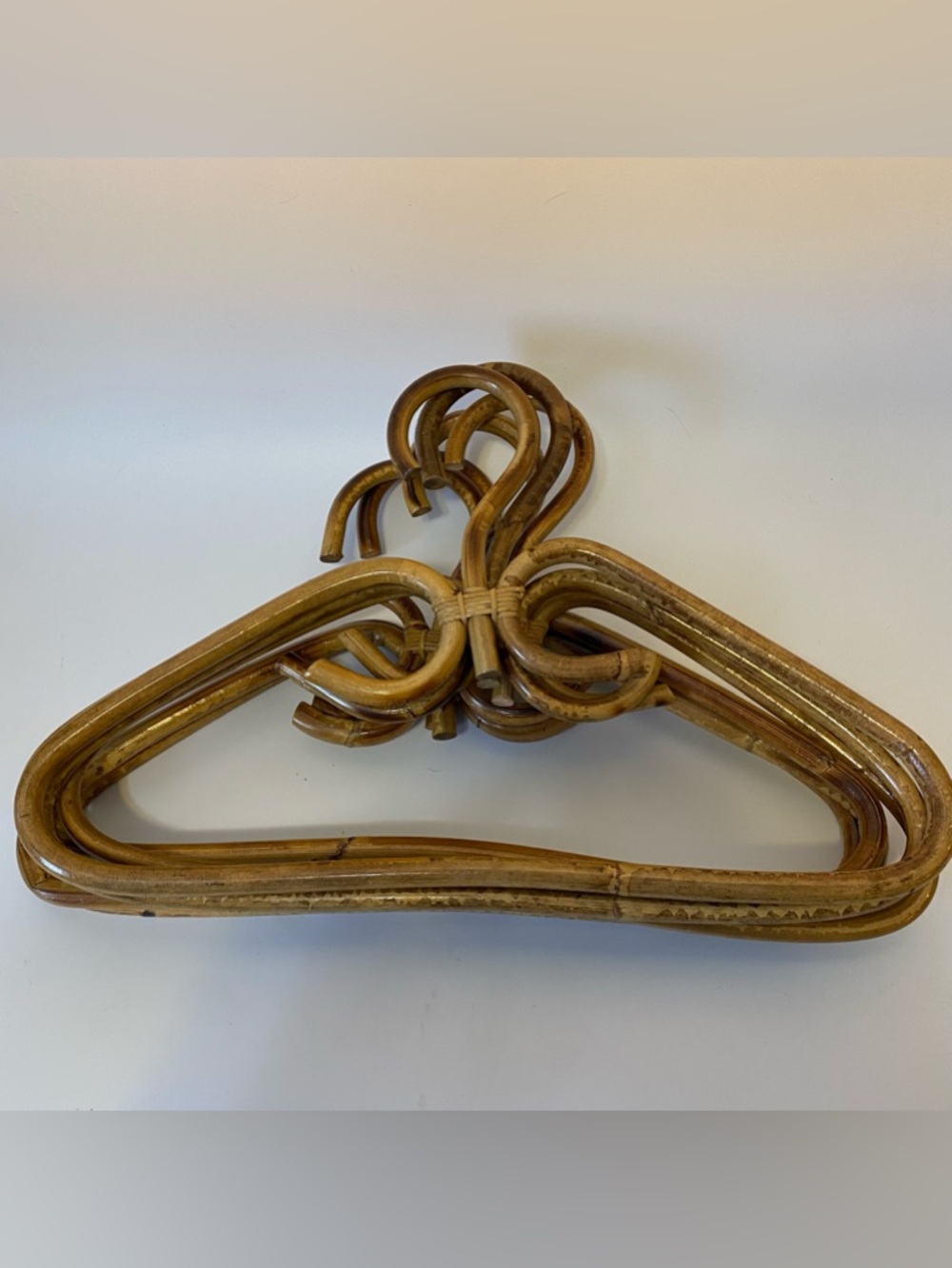 Set of 6 Vintage Rattan/Wicker Clothing Hangers - Natural Brown